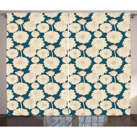Shabby Japan - Aster Curtains 2 Panels Set, Romantic Flowers Summer Fashion Petals Shabby Ornamental Japanese Style, Window Drapes for Living Room Bedroom, 108W X 84L Inches, Cream Dark Teal Rust, by Ambesonne