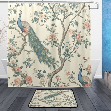 BZSMCE Shower Curtain and Bath Accessory Set,Peacock Paradise Pattern