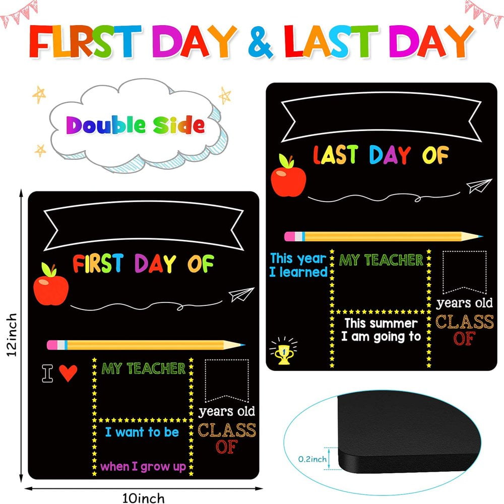 Pancarte Premier Jour D'école En Bois Double Face - 30x20 Cm, Avec Craie, Pour Photos Souvenirs De Rentrée Scolaire