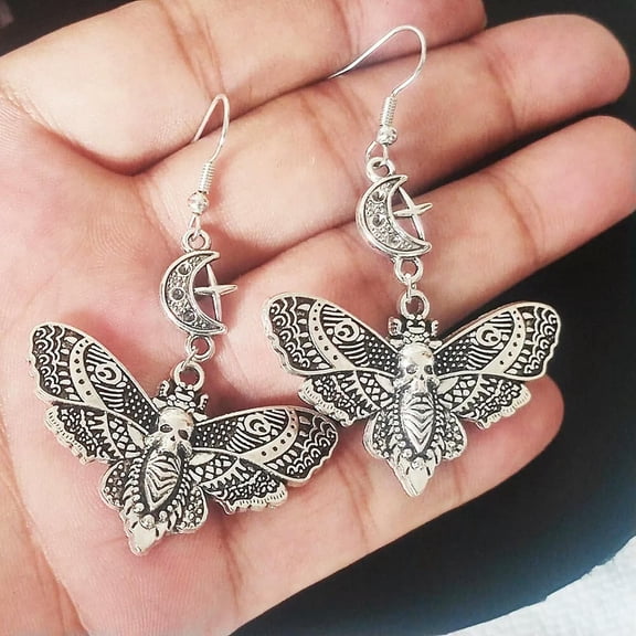 HOOUN Unique 925 Silver Retro Punk Death Moth Jewelry Charms Earrings Stud Wholesale