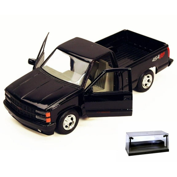 Diecast Car w/LED Display Case - 1992 Chevy 454SS Pick Up Truck, Black - Motormax 73203 - 1/24 Scale Diecast Model Car