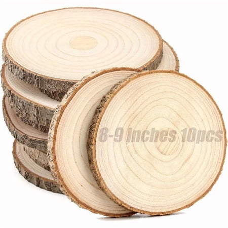 8Pcs Large Unfinished Wood Slices, 8-9 Inch Natural Wood Circles with Visible Grain, Raw Wood Rounds for Crafts, Wedding Centerpieces, Table Decor, Rustic Home Décor, Painting & Staining Projects