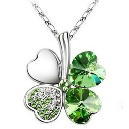 4 Leaf Clover Shamrock Necklace - Four Leaf Clover Pendants Necklaces Crystal Silver Plated Jewelry For Women