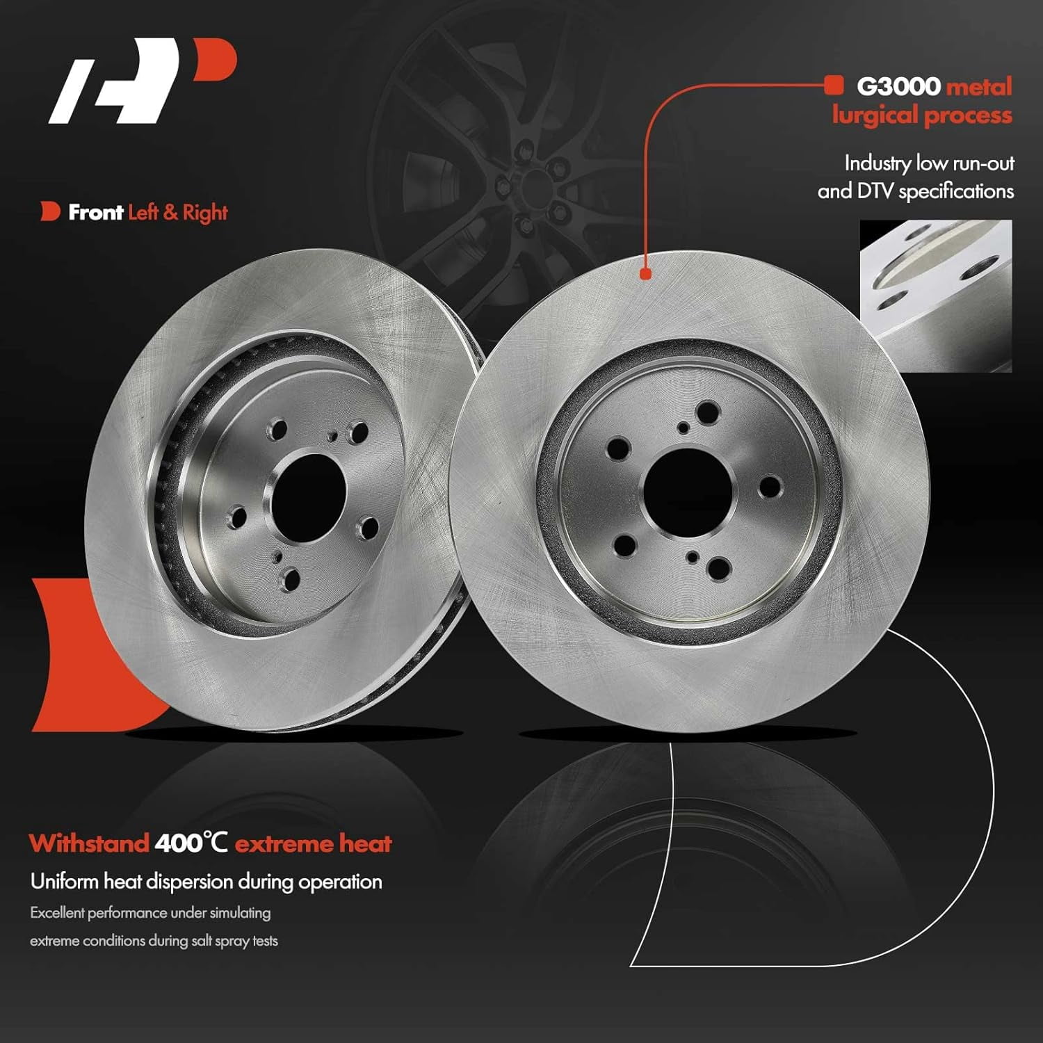 A-Premium Front Disc Brake Rotors Set Compatible with Toyota Highlander 2006-2007 & Lexus RX330 2004-2006, RX350 2007-2009, RX400h 2006-2008 2-PC Set
