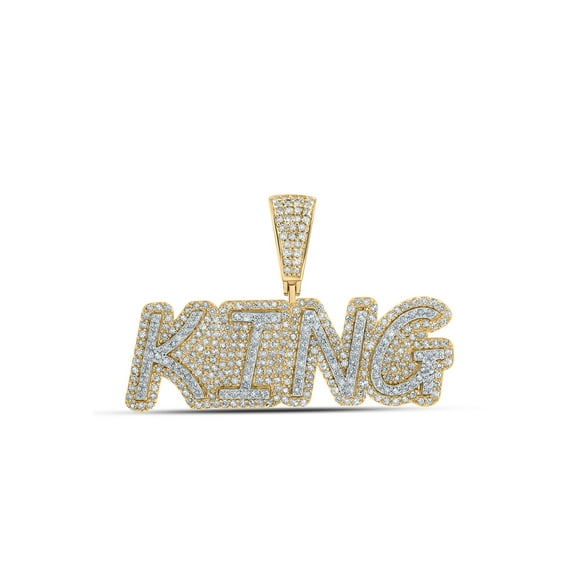 10kt Yellow Gold Mens Round Diamond KING Charm Pendant 1 Cttw