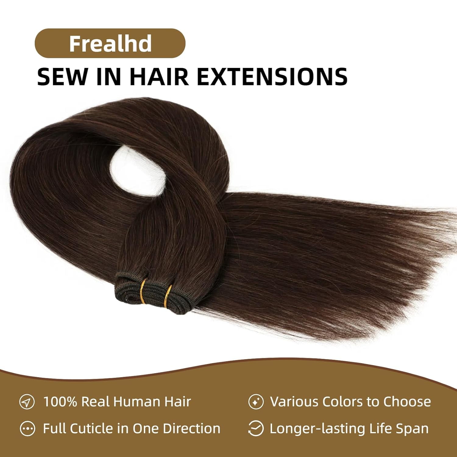 Sew in Hair Extensions Real Human Hair, 110g 22 inch #2 Dark Brown Straight Weave Bundles Human Hair Extensions Double Weft