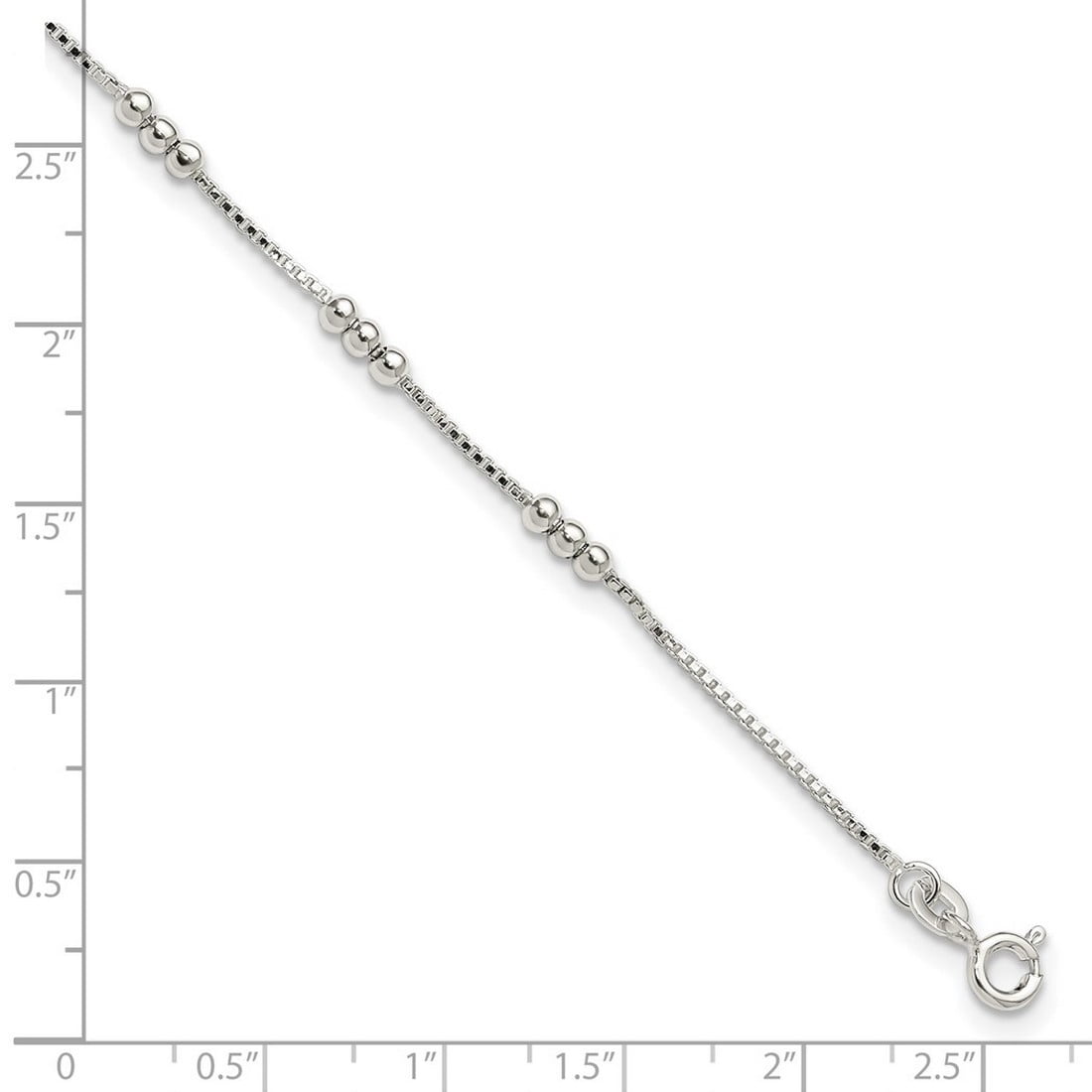2.7mm 925 Sterling Silver Polished Beaded Box Anklet 10 Inch Anklet for Women - 2.7 Grams
