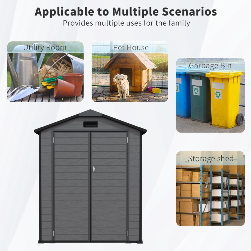 6x6 FT Plastic Shed with Floor & Window, Lockable Resin Outdoor Storage, All-Weather Garden Tool Shed, Easy Setup
