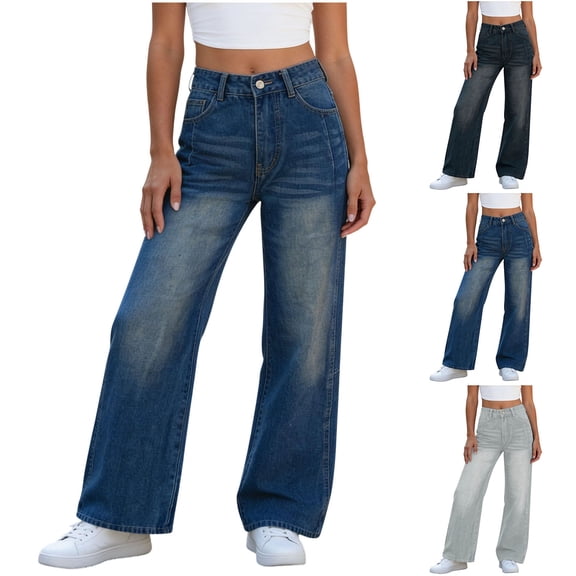 ThriftyPlait Women's Wide Leg Jeans Loose Fit High Waisted Dark Wash Relaxed Straight Denim Pants Vintage Baggy Trousers Everyday Casual Streetwear