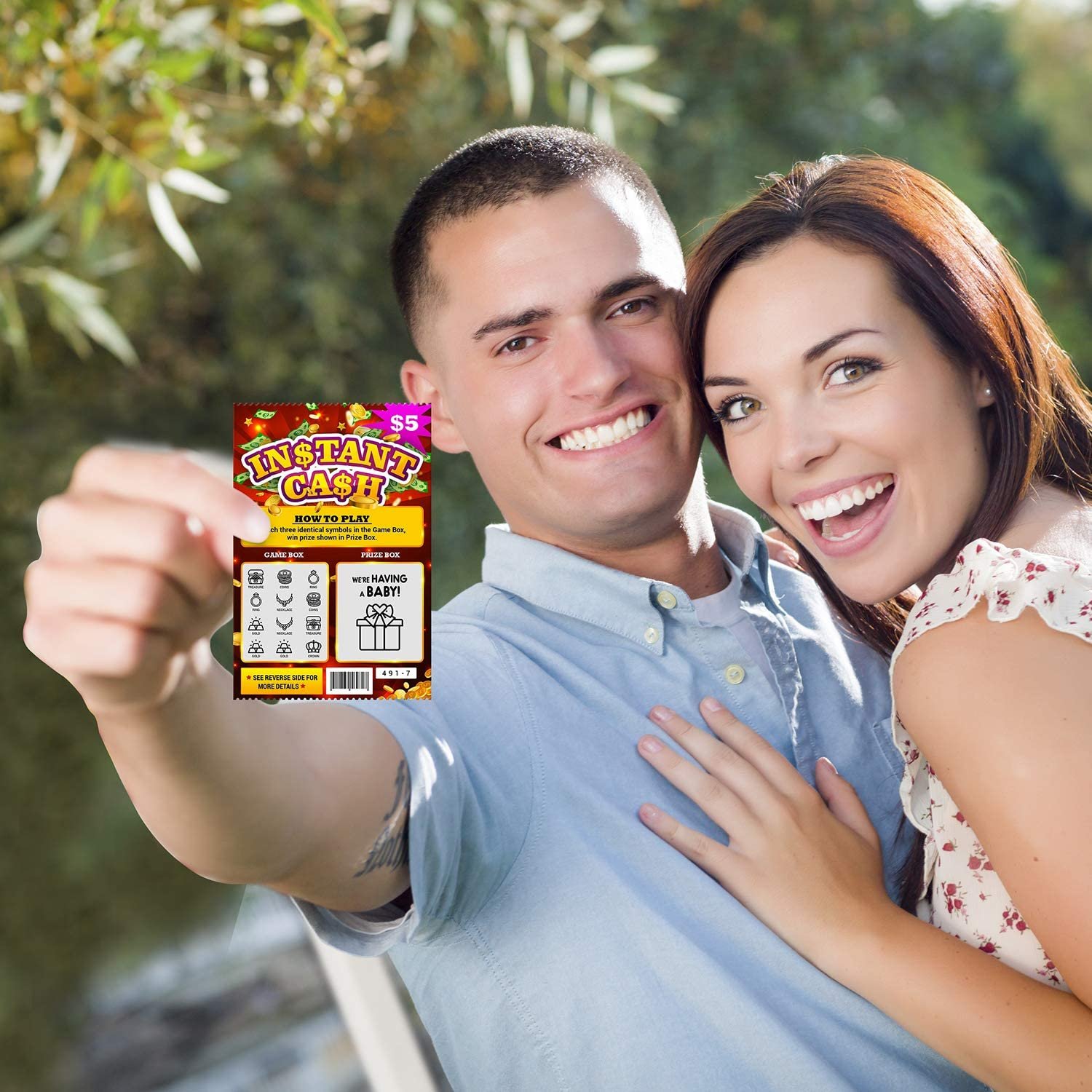 5 Pack - Pregnancy Announcement Lottery Scratch-Off Tickets, Surprise Pregnancy Reveal Idea, 4x6" Authentic Looking, Great for Baby Announcements, Perfect for Pregnancy Announcement