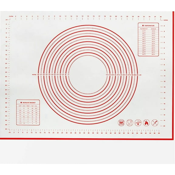 Silicone Baking Mat 24 "X32" Large Rolling Mat With Measured Fondant Mat Non-Slip Non-Stick Counter Oven Mat For Pizza, Pies, Yeast Bread, Cookies, Pastries Oven Liner Silicone Mat?Red)