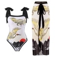 thumbnail image 1 of Un traje de baño de una sola pieza de estilo chino antiguo para mujer, ajustado, junto al mar, con falda cruzada, 1 of 5