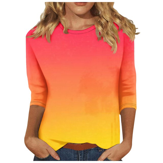 QTOCIO 3/4 Hauts à Manches pour Femmes, Hauts d'Été à Manches 3/4 pour Femmes, Robe Chandail Imprimée à Manches Courtes et Col Rond
