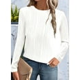 thumbnail image 6 of Long Sleeve Tee Shirts for Women Casual Loose Crewneck Ribbed Knit Blouse Trendy Fall Pullover White M, 6 of 7