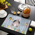 thumbnail image 3 of Easter Bunny Placemats Set of 6, Eggs Cute Rabbit Purple Wooden Grain Rustic Placemats for Dining Table, Place Mats for Kitchen Tabletop, Waterproof Wipeable Dining Table Mats Set, 3 of 9