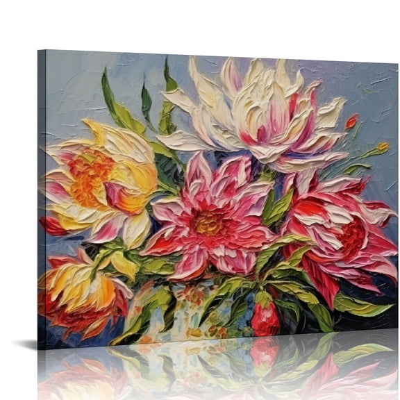 COMIO Art Hand-painted Red Flower Art Oil Painting 20x16in Texture Abstract art Wall Decoration
