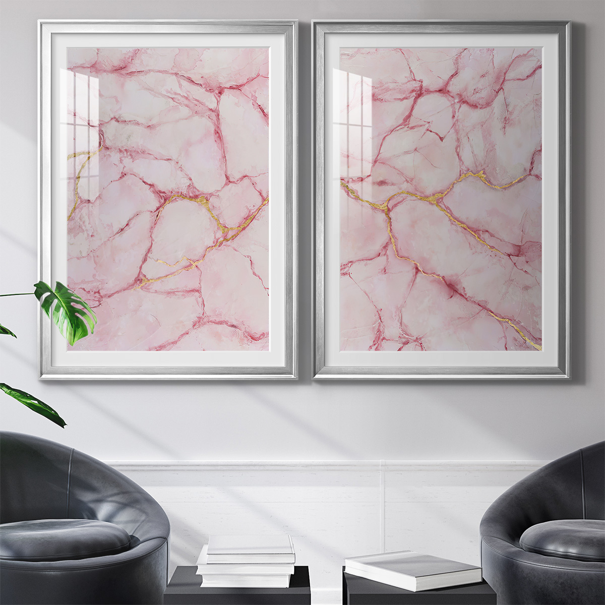 Wexford Home Rose Marble I Premium Framed Print, 26.5" x 36.5" - Ready to Hang, Silver (Set of 2)