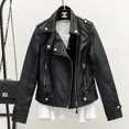 thumbnail image 1 of Chaqueta corta de cuero PU para mujer, abrigo informal de estilo gótico Punk, salvaje, de otoño e invierno, 1 of 5