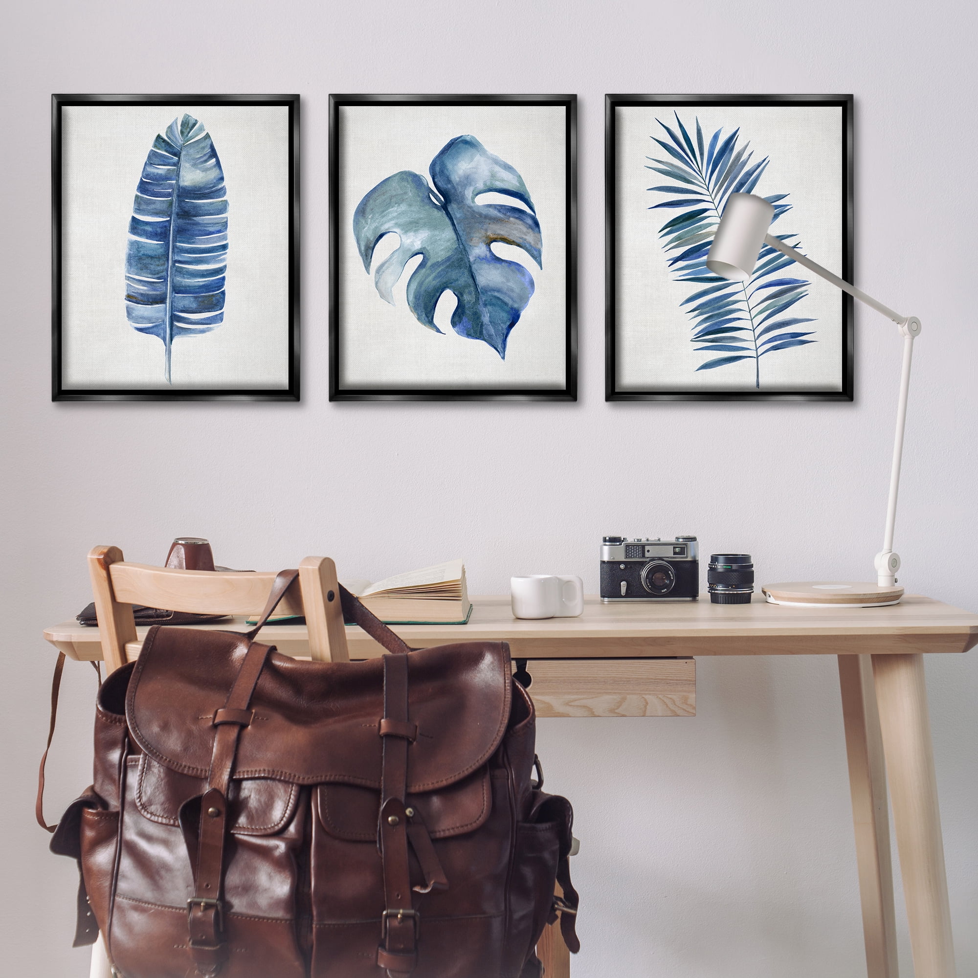 Stupell Industries Vintage Tropical Leaves Plants & Flowers Painting Black Floater Framed Canvas Art Print Wall Art, 25 x 31, Set of 3