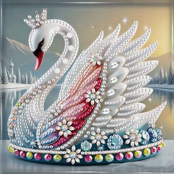Diamond Painting Kit, Featuring a Specially Shaped Creative Diamond Art of a White Swan, Ideal for Home Decor and Gifting 6.69x6.69in