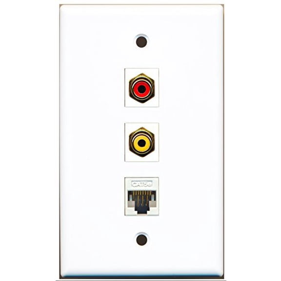 RiteAV - 1 Port RCA Red and 1 Port RCA Yellow and 1 Port Cat5e Ethernet White Wall Plate