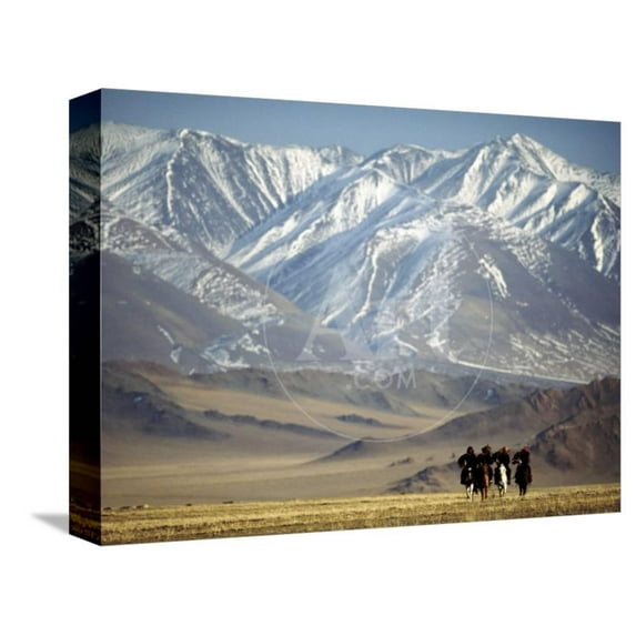 Four Eagle Hunters in Tolbo Sum, Golden Eagle Festival, Mongolia, World Culture Stretched Canvas Wall Art by Amos Nachoum Sold by Art.Com