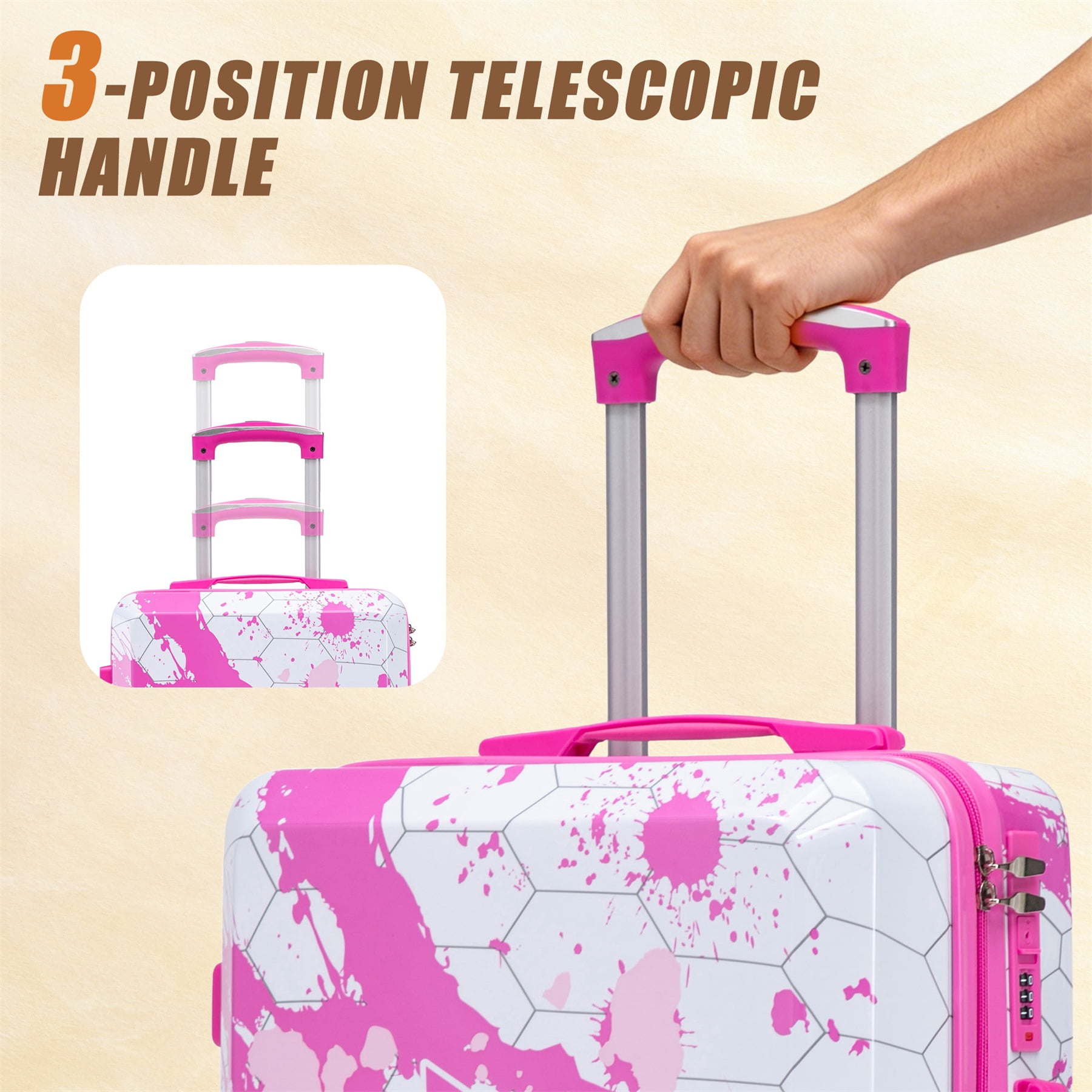 Alvantor Hardside Luggage Sets 3 Piece Lightweight Suitcase with TSA Lock, Fashion Travel Luggage for Teenegers,(20/24/28),Pink