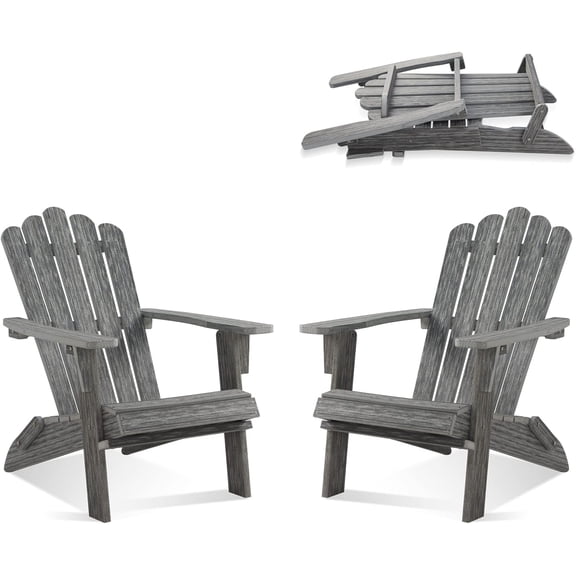 Folding Adirondack Chair, HDPE Adirondack Chairs Set of 2, All-Weather Resistant Lawn Chairs,Patio Firepit Chairs for Garden- 15min Assembly 350 Lbs