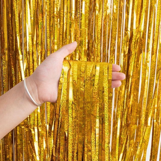 Pink Gold Panel Metallic Tinsel Foil Fringe Curtain Photo Backdrop Party Streamers Decor 39.4*78.7”