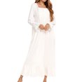 thumbnail image 3 of Defitshape Women's Long Sleeve Sleep Dress Lace Cotton Victorian Nightgown Frill Calf Length Square Neck Billowy Old Fashioned Soft Sleepwear Pocket White Large, 3 of 5
