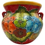 Talavera Michoacana Planter Large Pot Folk Art Multicolor Mexican Pottery Home Decor Hand Painted Handmade Indoor Outdoor 15" (Multi 7)