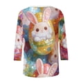 thumbnail image 3 of Craaazy Women's 3/4 Sleeve Funny Rabbit Print Cute Easter Day T-Shirts Gifts, 3 of 9
