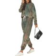 thumbnail image 4 of Wutalume Women's 2-Piece Printed Sweatsuit Set, Round Neck Long Sleeve Shirt and Floral Print Joggers with Pockets, Vintage Style Outfit,Army Green L, 4 of 5
