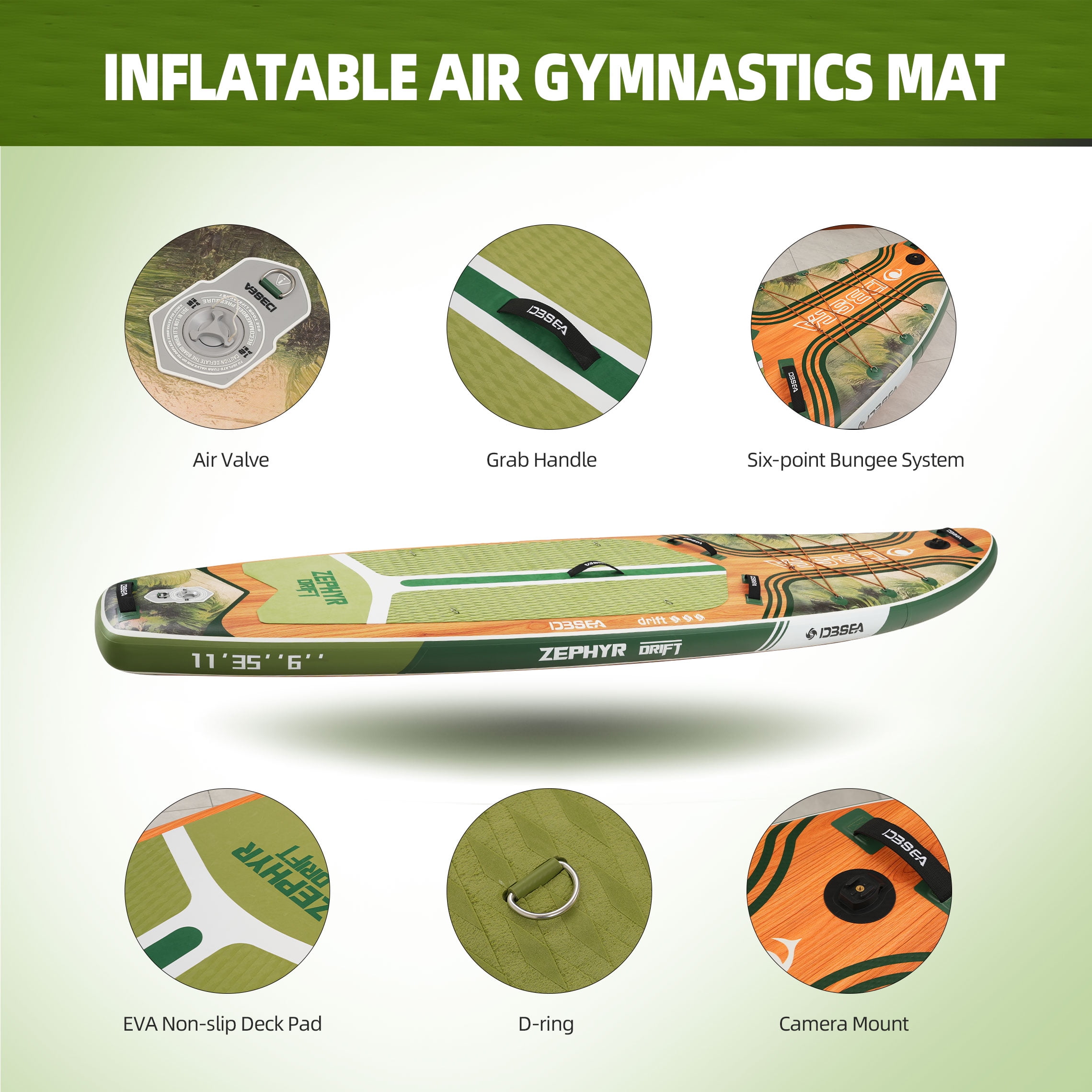 Genreen Sport Inflatable Stand Up Paddle Board All Around, 11' x 35" x 6", 400 lb Capacity, With Premium SUP Accessories