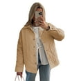 thumbnail image 1 of Gupgi Manteau Matelassé à Rayures pour Femmes, Col Rabattu, devant à Boutons, Manteau Matelassé Automne Hiver, Manches Longues, Veste Rembourrée, Vêtement d'Extérieur, 1 of 2