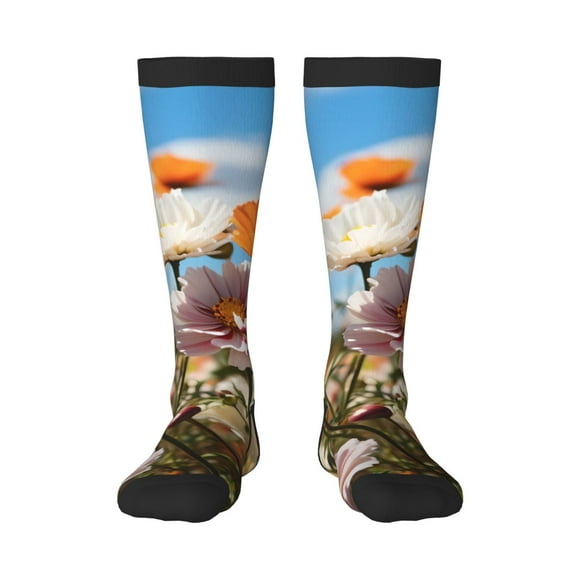 Fotbe Vibrant Field Of Blossoms Calcetas Divertidas Estampadas para Hombre y Mujer, Calcetas de Algodón hasta la Rodilla para Caminar, Correr, Enfermería y Embarazo