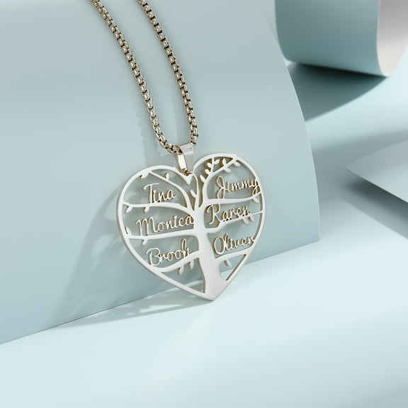 Personalized Custom 6 Names Family Tree Necklaces Stainless Steel Heart Pendant Chain Choker Christmas Jewelry Gift