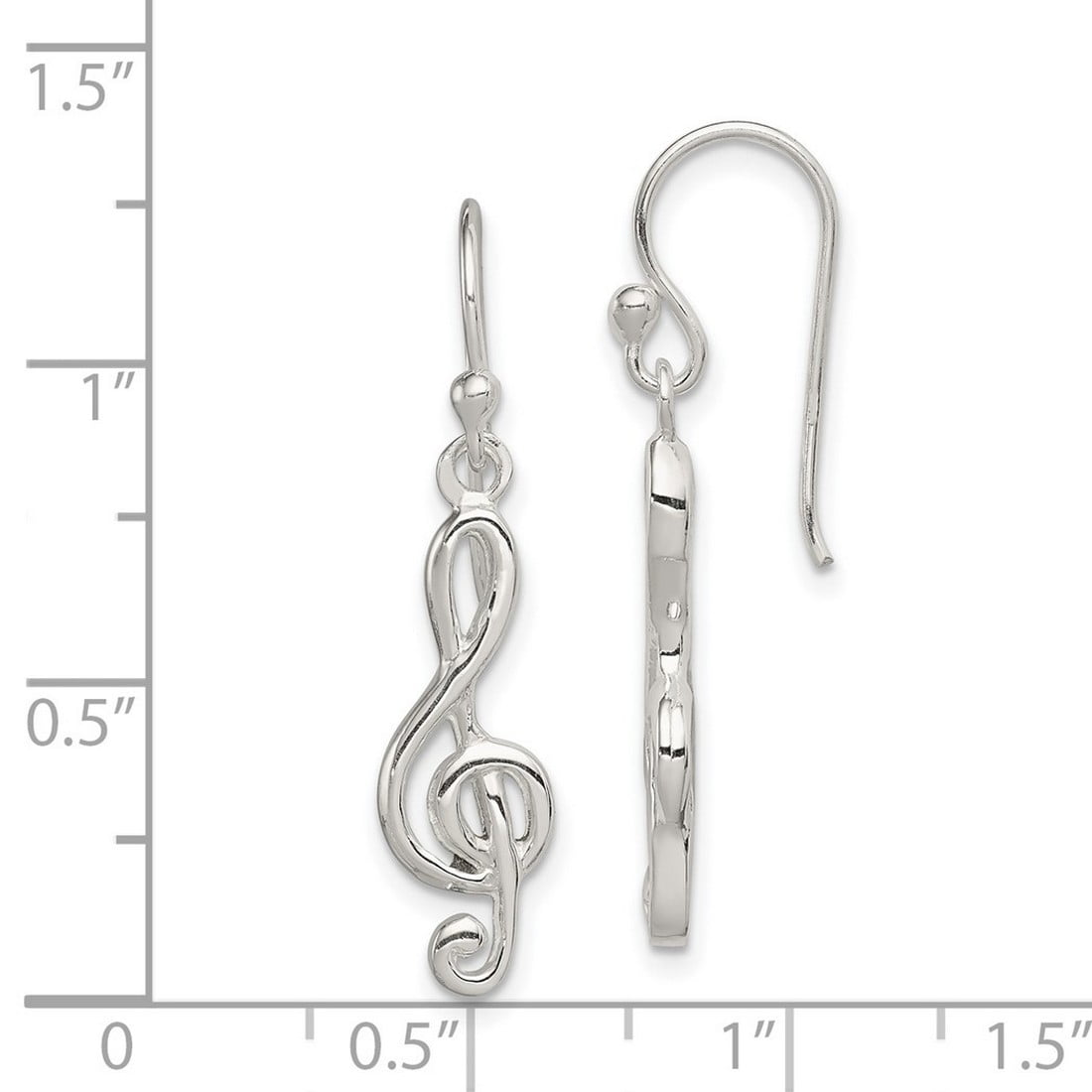 925 Sterling Silver Open Polished Music Treble Clef Shepherd Hook Earrings 34x7mm Wide Dangle Earring for Women