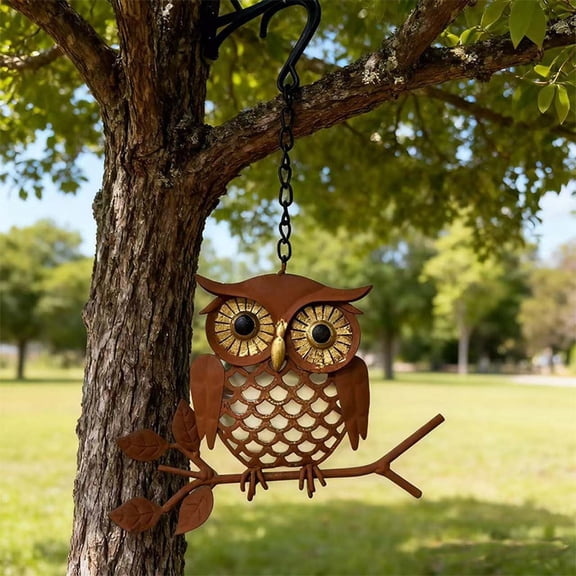 BiFandian Vintage Metal Owl Hanging Ornament, Handcrafted Ironwork Bird Silhouette Sculpture, Rustic Outdoor Indoor Decor Accent for Garden Terrace Porch Tree Branch
