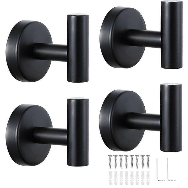 Towel Hooks 4 Pack Black Bathroom Towel Hook Bathroom Hooks Brushed Nickel Robe Hook for Cabinet Closet Door Towel Hook for Bathroom