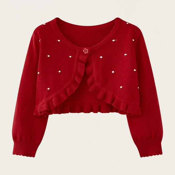 Children's Round Neck Long Sleeve Knitted Cardigan Shawl (3-10Y) - Casual Comfortable Woolen Jacket with Polka Dot Design, Limited Time Offer
