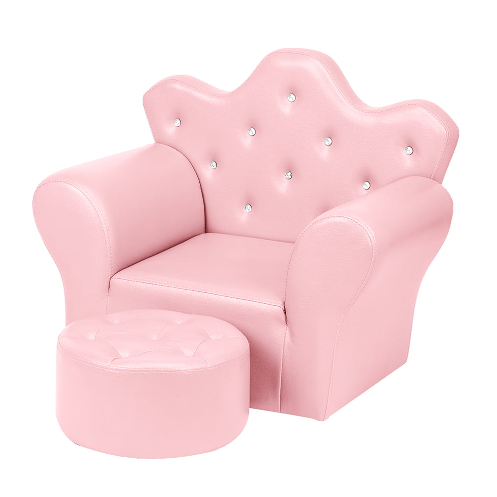 Upholstered Leather Crown Kids Tub Chair Children Armchair with Footstool Sofa 
