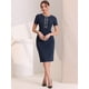 thumbnail image 4 of Vestidos de trabajo de negocios para mujer, manga corta, cuello cuadrado, bloque de color, vestido ceñido al cuerpo Azul marino L, 4 of 6