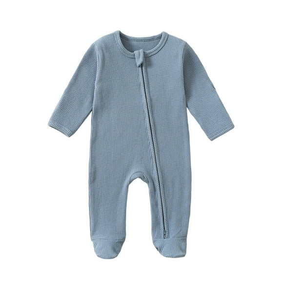 LIIPEE Girls Boys Onesie Solid Color Long Sleeve Round Neck Zip Up Jumpsuit Toddler Casual Casual Outings One-Pieces,Blue,9-12 Months