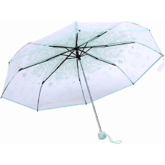 Rain Umbrella, Sakuras Blossom Folding Umbrella Transparent Folding Umbrella Fashionable Princess Umbrella, Cherry Four Colors for Girls Boys Students Women Clear Umbrella Kids Umbrellas
