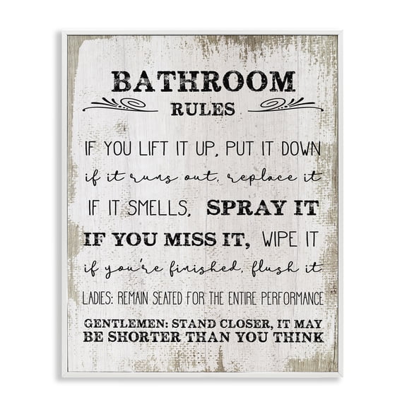 Stupell Industries Cottage Rustic Bathroom Rules Humor White Framed Giclee Art, 24 x 30, by Lil' Rue