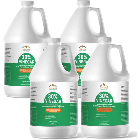 30% Vinegar Concentrated | White Vinegar for Cleaning and Garden | Horticultural, Home, and Outdoor Pure | Max Performance 7X Power | with Instructions (4 Gallon (512 oz))