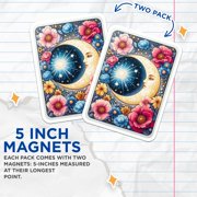 (2 Pack) Celestial Moon Magnets - Whimsical Floral Design - Starry Night Decor - 5 Inches On Longest Side - Thick Durable Magnet - Made in USA - MAG21193