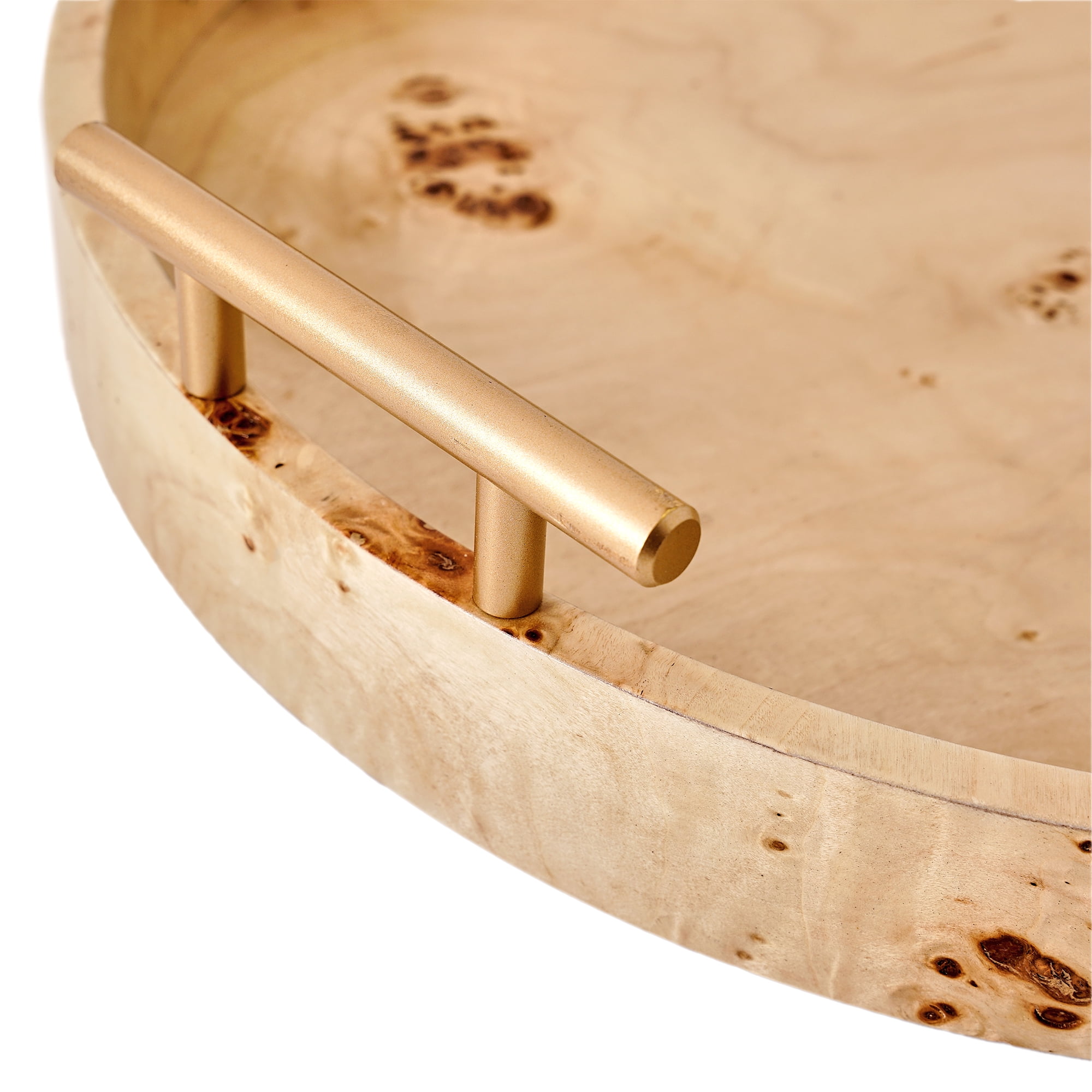 Beautiful by Drew Barrymore Round Tabletop Tray with Gold Handles, 1.75 in x 15.75 in