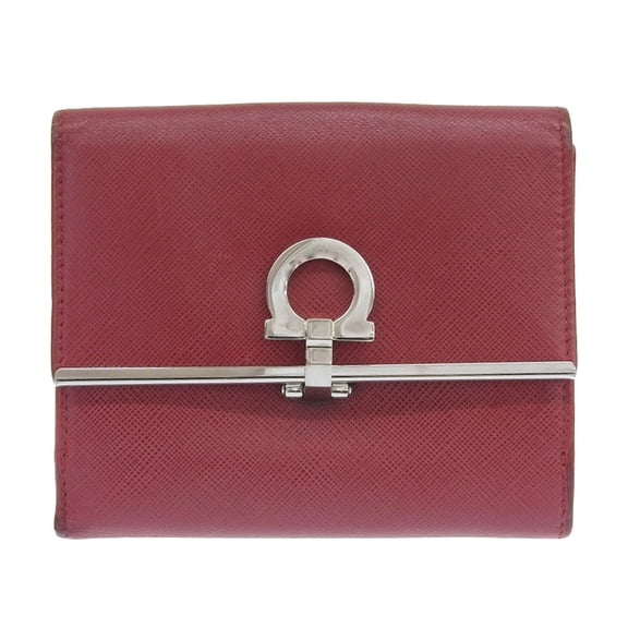 Pre-Owned Salvatore Ferragamo Gancini double bifold wallet in red leather (Good)